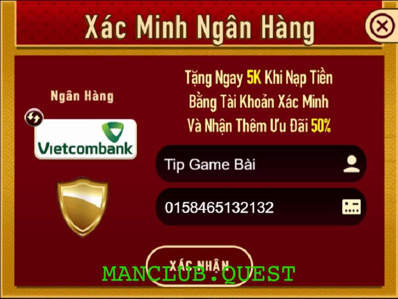 Xác minh tài khoản ngân hàng ManClub